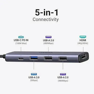 UGREEN Revodok 105 USB C Hub with 100W PD Charging, Type C to HDMI 4K30Hz Adapter, 3 USB-A Data Ports, USB C Hub Multiport Adapter for MacBook Pro/Air, iPad Pro/Air, iPhone 15 Pro/Pro Max, HP, Dell