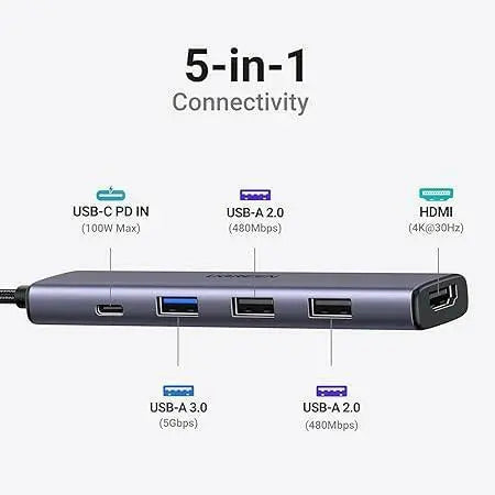 UGREEN Revodok 105 USB C Hub with 100W PD Charging, Type C to HDMI 4K30Hz Adapter, 3 USB-A Data Ports, USB C Hub Multiport Adapter for MacBook Pro/Air, iPad Pro/Air, iPhone 15 Pro/Pro Max, HP, Dell