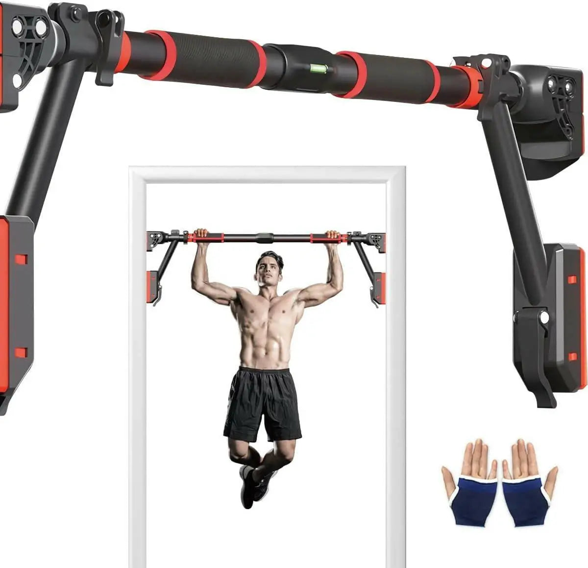 Pull Up Bar Doorway, Door Frame Chin Up Bar with Locking Adjustable Width Upper Body Workout Bar No Screw Wall Mounted Gym System Trainer Non-Slip