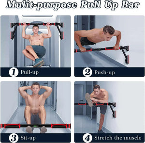 Pull Up Bar Doorway, Door Frame Chin Up Bar with Locking Adjustable Width Upper Body Workout Bar No Screw Wall Mounted Gym System Trainer Non-Slip