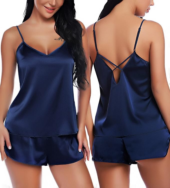 Lingerie for women V Neck Sexy Lingerie Satin Sleepwear Pajamas Cami Shorts Set Nightwear