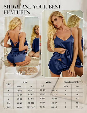 Lingerie for women V Neck Sexy Lingerie Satin Sleepwear Pajamas Cami Shorts Set Nightwear