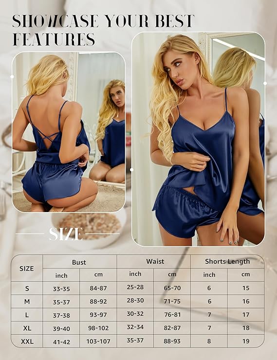 Lingerie for women V Neck Sexy Lingerie Satin Sleepwear Pajamas Cami Shorts Set Nightwear