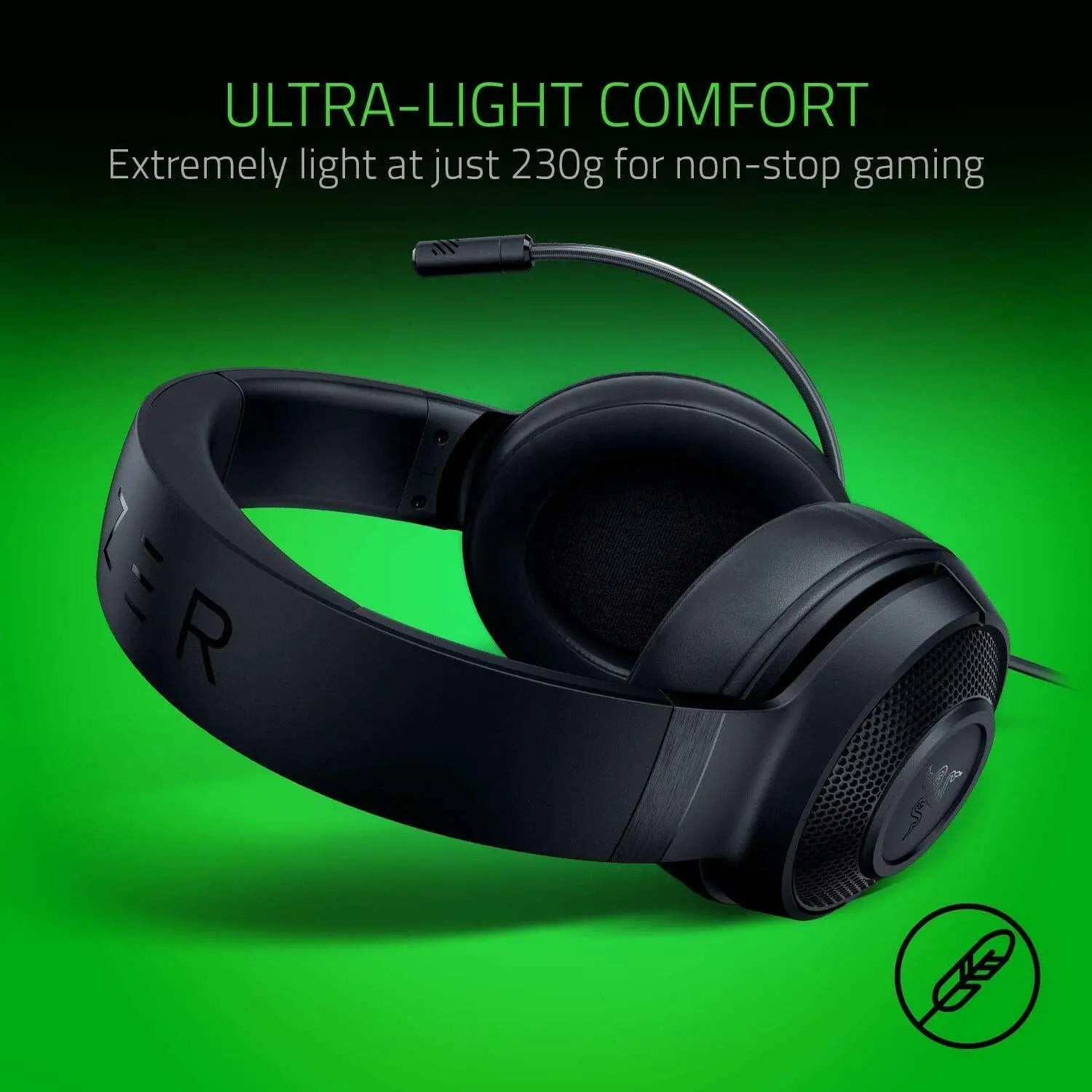 Razer Kraken X Lite Ultralight Gaming Headset: 7.1 Surround Sound - Lightweight Aluminum Frame - Bendable Cardioid Microphone - for PC