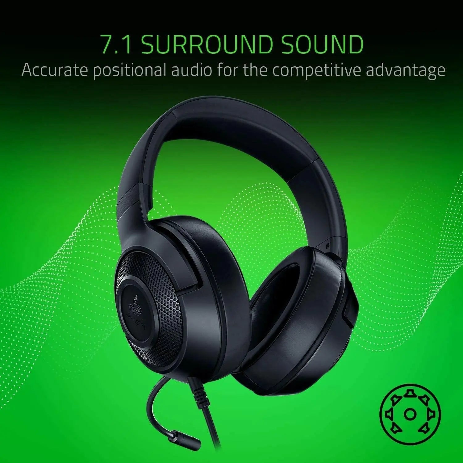 Razer Kraken X Lite Ultralight Gaming Headset: 7.1 Surround Sound - Lightweight Aluminum Frame - Bendable Cardioid Microphone - for PC