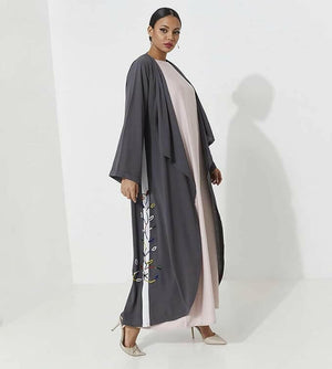 Women Abaya With Mix Color Hand Embroidery On The Side and Belt