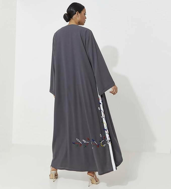 Women Abaya With Mix Color Hand Embroidery On The Side and Belt