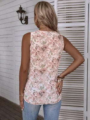 SHEIN Women's Allover Floral Print V Neck Sleeveless Wrap Tank Blouse Top