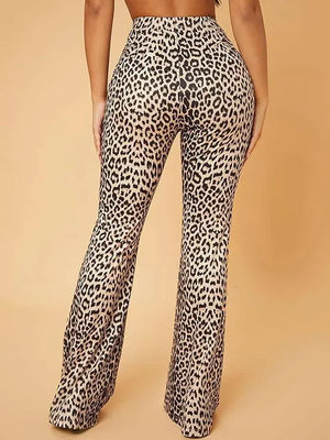 SHEIN Women's High Waist Leopard Print Flared Leg Pants Bell Bottom
