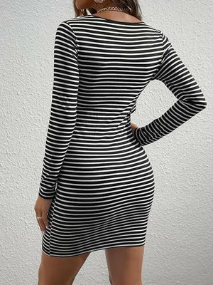 SHEIN Women's Maternity Striped Print Long Sleeve Nursing Bodycon Pencil Dress