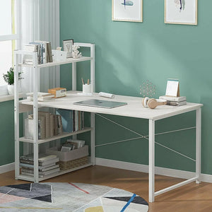 SKY-TOUCH Computer Desk Table with Shelves, 4 Tier Study Table with Bookshelf Desk Storage Reversible Study Table Office Corner Desk 120x48x72cm