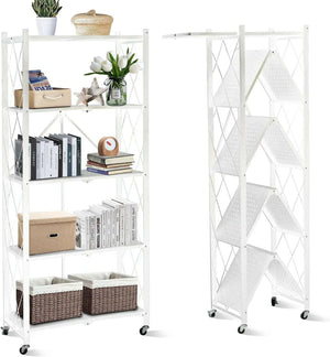 SKY-TOUCH Foldable Storage Shelves 5 Tier, Storage Racks Kitchen Cabinet, Shelf Storage Multipurpose Rack for Living Room Bedroom White 5-shelf