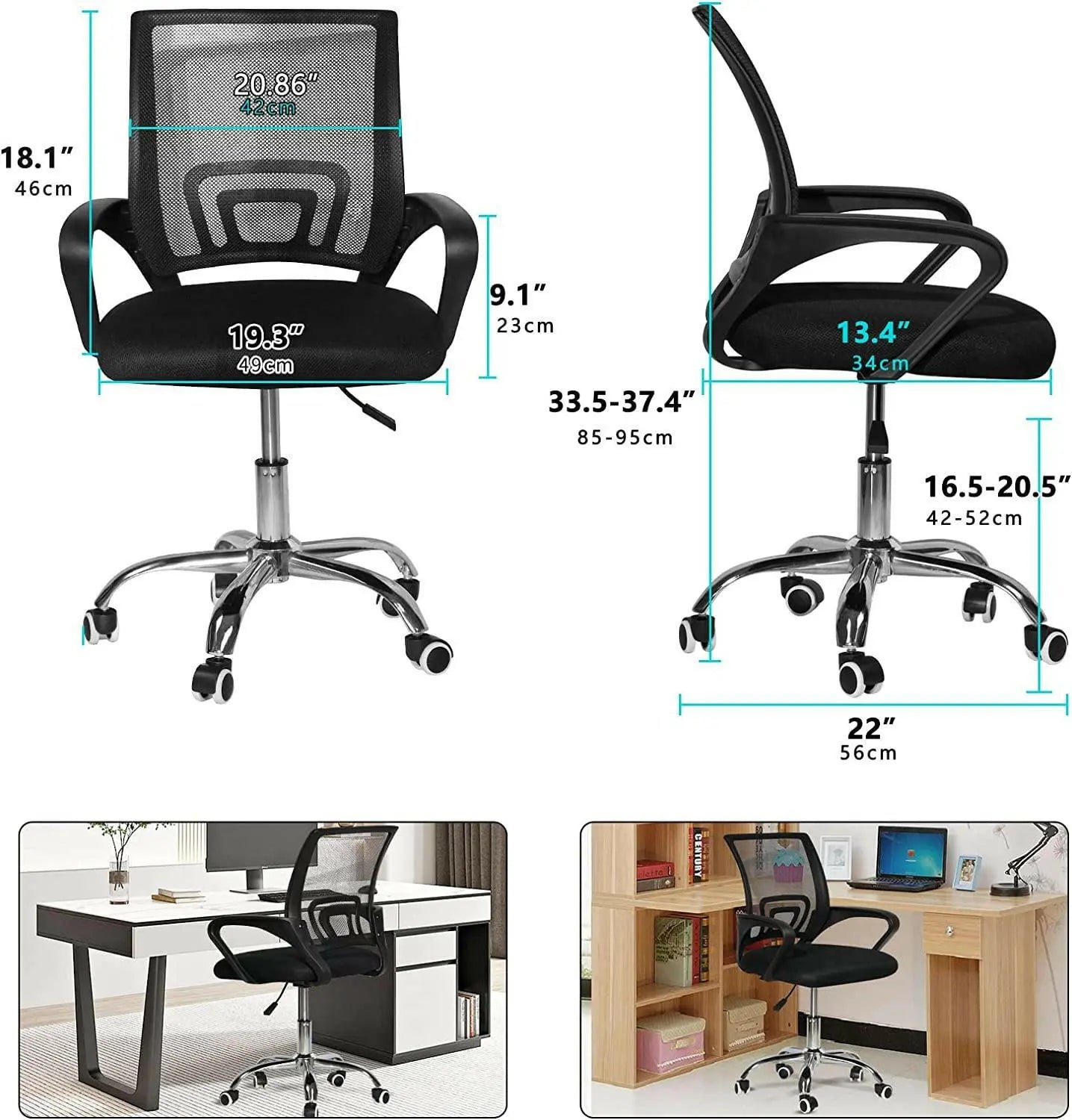 SKY TOUCH Office Chair,Comfort Ergonomic Height Adjustable Desk Chair with Lumbar Support Backrest Black