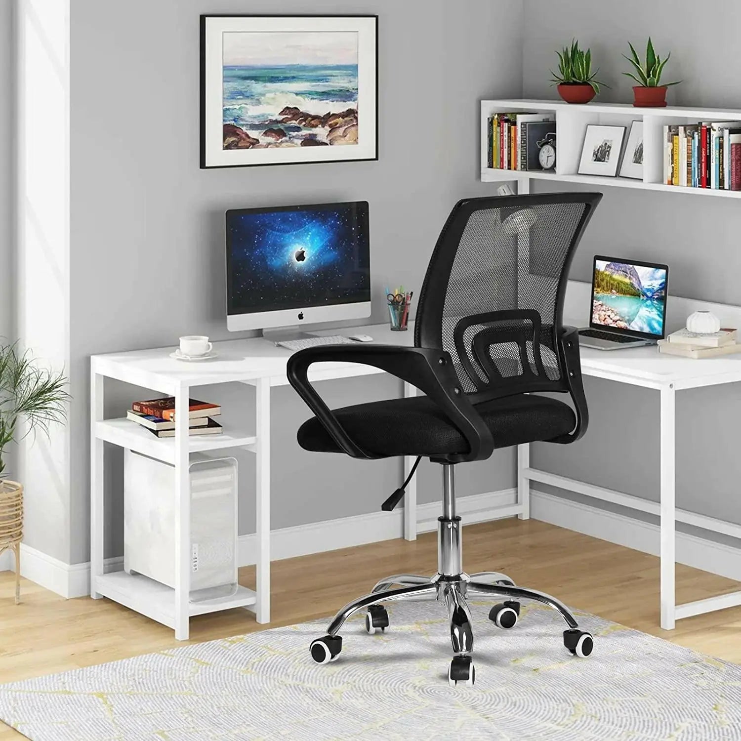 SKY TOUCH Office Chair,Comfort Ergonomic Height Adjustable Desk Chair with Lumbar Support Backrest Black