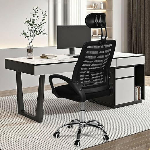SKY TOUCH Office Chair,Comfort Ergonomic Height Adjustable Desk Chair with Lumbar Support Backrest&Headrest and Armrests，Black 125×55×55cm