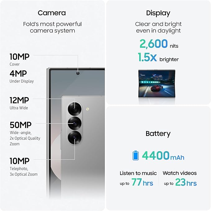 SAMSUNG Fold6 Galaxy Z Fold6, AI Phone, 12GB RAM, 256GB Or 512G Or 1TB Storage, Silver Shadow, Android Smartphone, 50MP Camera, Big Screen, Multi-tasking, S Pen, Long Battery Life, UAE Version