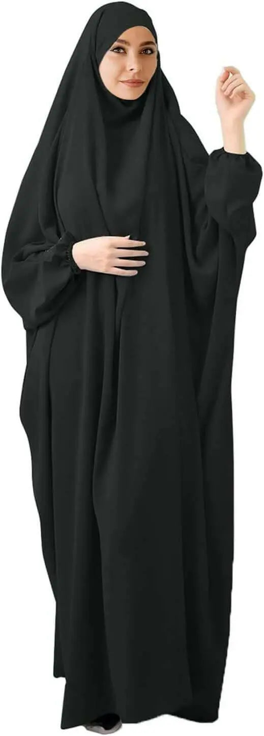 Sand Abaya Women's Solid Abaya Muslim Plus Size One-Piece Prayer Dress Islamic Maxi Kaftan with Hijab Dubai Full Length Dress