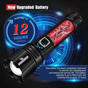 Shadowhawk Flashlight Led USB Rechargeable, 10000 lumens Torch Light XHP70.2, Super Bright Tactical Flashlights, Waterproof (with 5000mAh Battery)