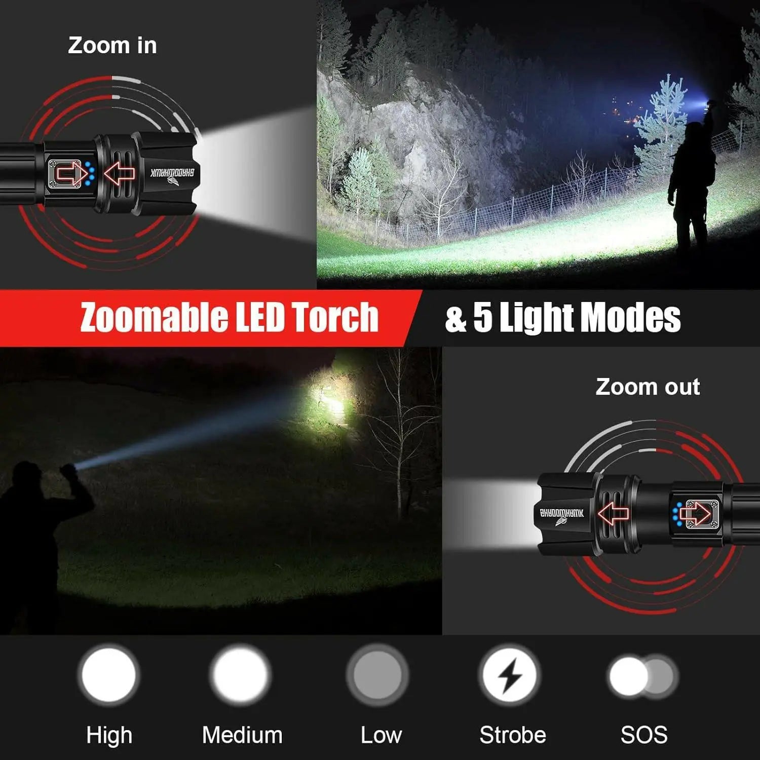 Shadowhawk Flashlight Led USB Rechargeable, 10000 lumens Torch Light XHP70.2, Super Bright Tactical Flashlights, Waterproof (with 5000mAh Battery)