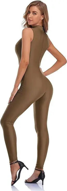 Speerise Spandex Bodysuit for Women Zip Sleeveless Unitard Bodycon Jumpsuits Leotard for Costume