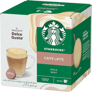 Starbucks Caffe Latte By Nescafe Dolce Gusto Coffee Capsules, Box of 12 Servings
