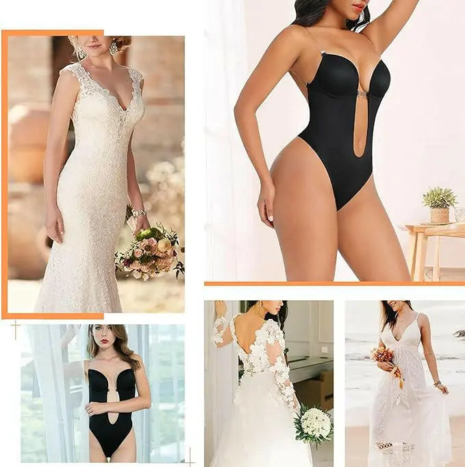 Strapless Backless Bras for Women Bodysuit, Seamless U Plunge Shapewear, Clear Body Shaper Bra for Women Party Wedding