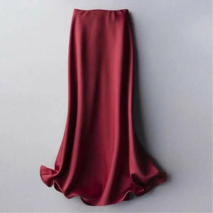 Summer silk mid-length skirt women's Korean version of the British style satin office ladies simple pure color elegant long skirt women's