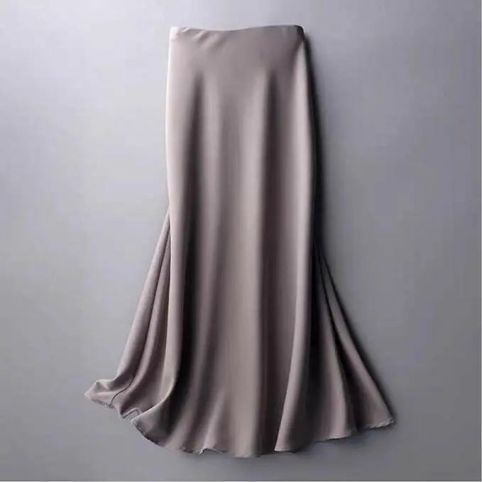 Summer silk mid-length skirt women's Korean version of the British style satin office ladies simple pure color elegant long skirt women's