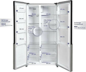 Super General 600 Liters Gross Side-By-Side Refrigerator-Freezer, Digital Control, Silver, SGR-710-SBS, 90.5 x 59.5 x 177 cm, 1 Year Warranty