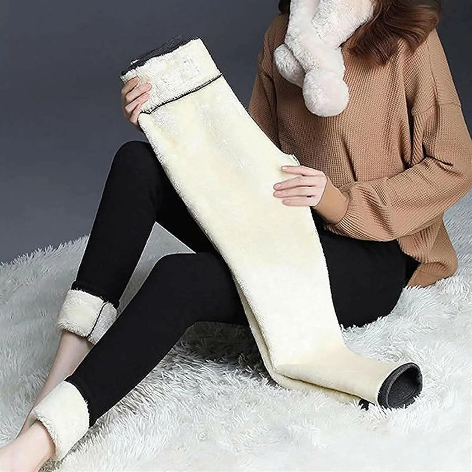Super Thick Cashmere Leggings for Women, Winter Sherpa Fleece Lined High Waist Stretchy Leggings Plush Warm Thermal Pants