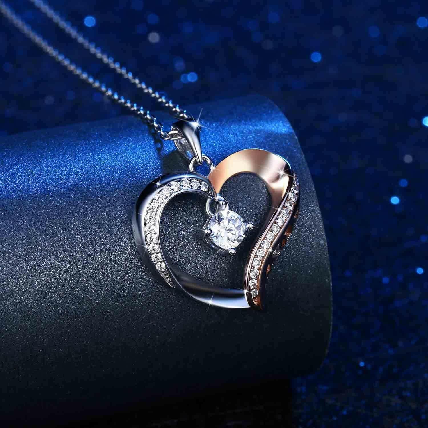 Swarovski Elements Crystal 925 Sterling Silver Pendant Fashion Necklace for Women Ladies Girls, diamond heart necklace Gift JRosee Jewelry