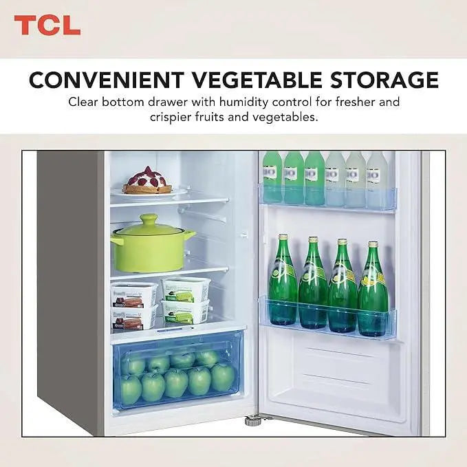 TCL 370 Litre Double Door Refrigerator, No Frost, Freeze, Humidity Crisper Control, Holiday Function, LED light, Inox finish, P370TMN