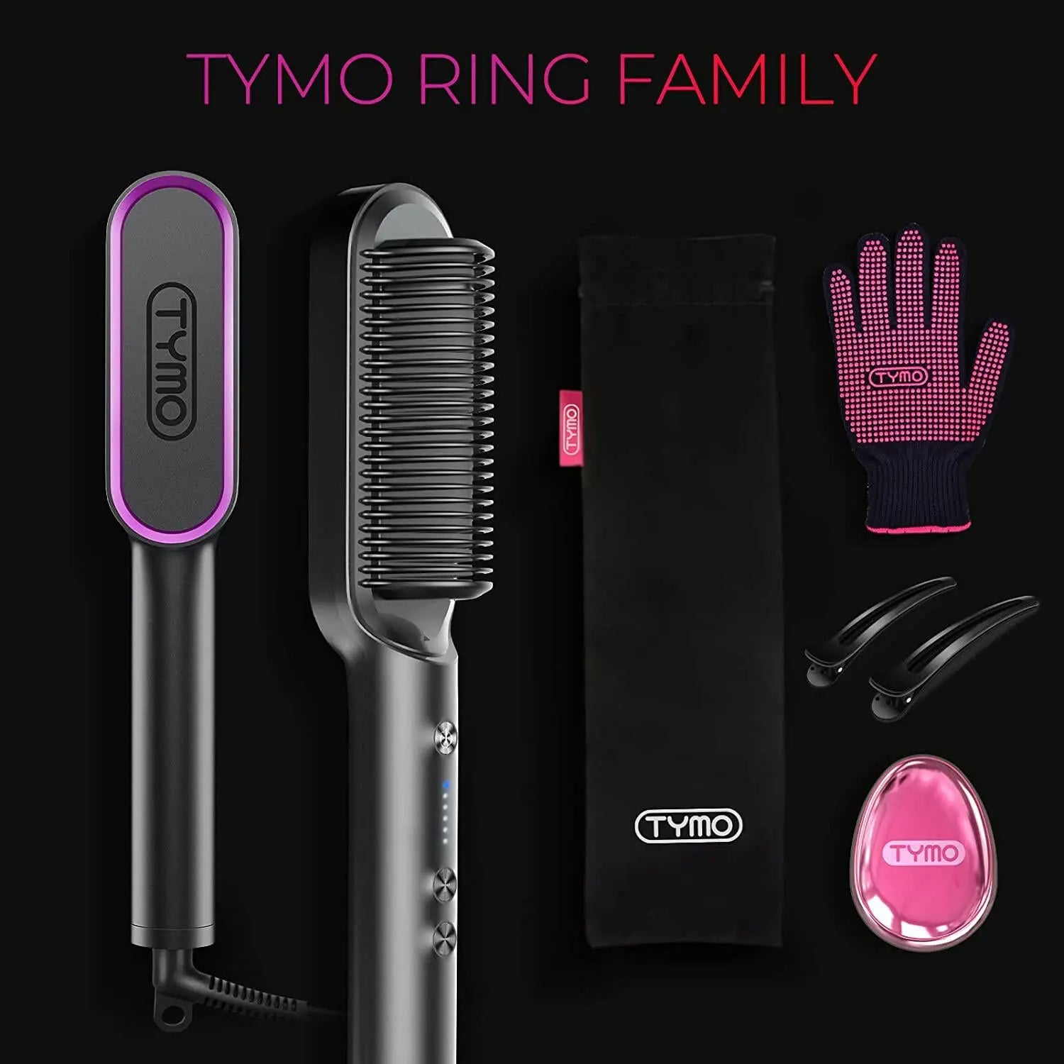 TYMO Hair Straightener Brush, Hair Iron with Built-in Comb. Tourmaline Ceramic Coating. Fast Heating & 5 Temp Settings. Hair Straightener Brush That Salon Styling at Home. (Matte Black)