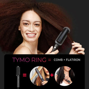 TYMO Hair Straightener Brush, Hair Iron with Built-in Comb. Tourmaline Ceramic Coating. Fast Heating & 5 Temp Settings. Hair Straightener Brush That Salon Styling at Home. (Matte Black)