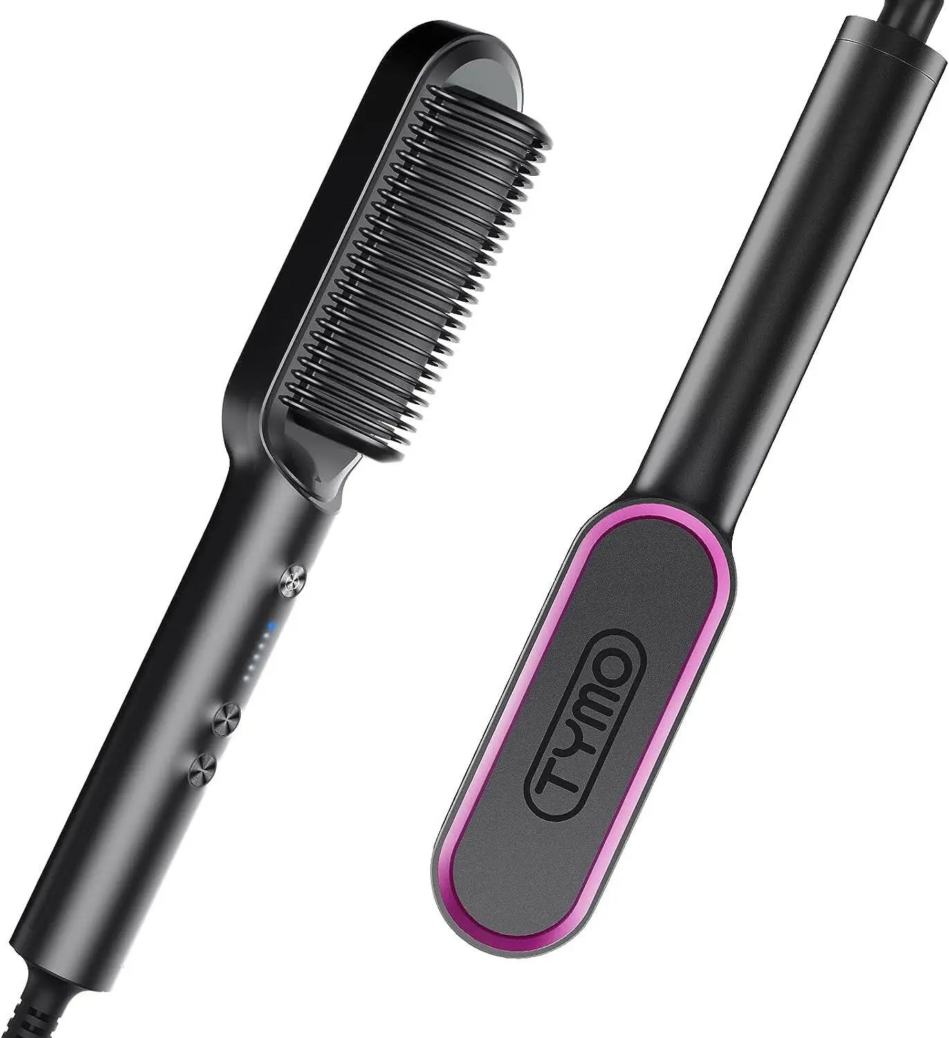 TYMO Hair Straightener Brush, Hair Iron with Built-in Comb. Tourmaline Ceramic Coating. Fast Heating & 5 Temp Settings. Hair Straightener Brush That Salon Styling at Home. (Matte Black)