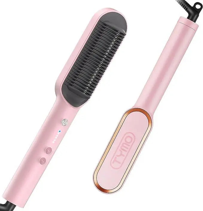 TYMO Hair Straightener Brush, Hair Iron with Built-in Comb. Tourmaline Ceramic Coating. Fast Heating & 5 Temp Settings. Hair Straightener Brush That Salon Styling at Home. (Matte Black)