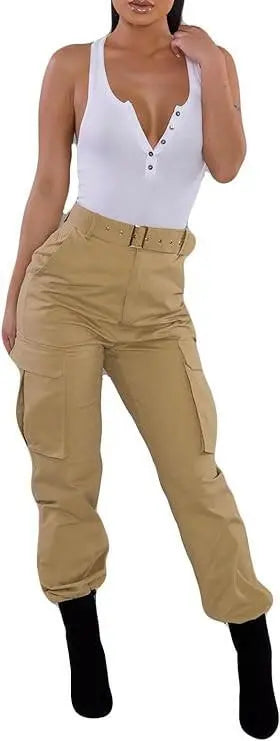Trendy Solid Cargo Pants, Women's Multi Flap Pocket Trousers, Loose Casual Outdoor Pants, Women's Work Pants Outdoors Streetwear Hip Hop Style