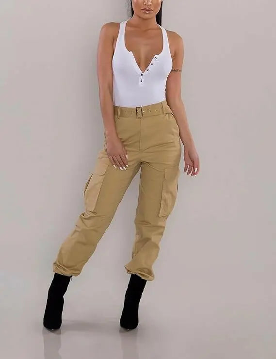 Trendy Solid Cargo Pants, Women's Multi Flap Pocket Trousers, Loose Casual Outdoor Pants, Women's Work Pants Outdoors Streetwear Hip Hop Style