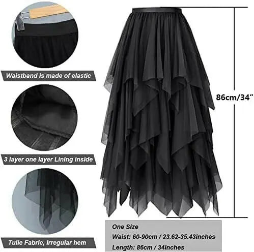 Tulle Skirts for Women 3 Layered High Low Asymmetrical Midi Length Elastic Waist Mesh Tutu Skirts