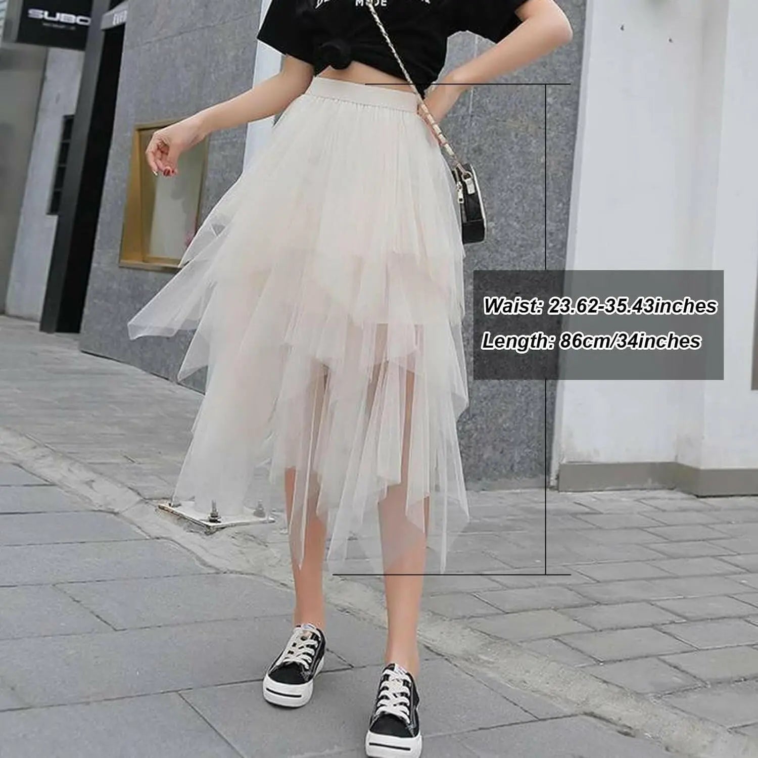 Tulle Skirts for Women 3 Layered High Low Asymmetrical Midi Length Elastic Waist Mesh Tutu Skirts