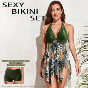Two Piece Tankini Women's Sexy Bikini Swimsuit Tummy Control Ruched Bathing Suits Push Up Swimwear with Boxer Shorts