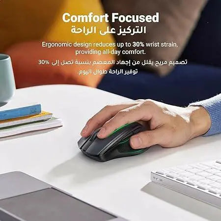 UGREEN Wireless Mouse, Ergonomic PC Mouse with USB Receiver for Computer, Laptop, Desktop, 5 DPI Adjustable, Silent Click, Comfortable Ergo Mouse, 15M Wireless Connection, Ultra-fast Scroll - Black