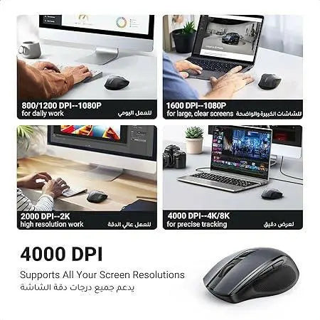 UGREEN Wireless Mouse, Ergonomic PC Mouse with USB Receiver for Computer, Laptop, Desktop, 5 DPI Adjustable, Silent Click, Comfortable Ergo Mouse, 15M Wireless Connection, Ultra-fast Scroll - Black
