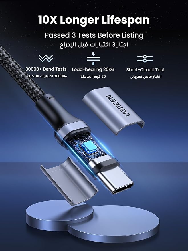 UGREEN Cable USB C Cable 1M, Braided 100W Power Delivery PD Fast charge Cable USB C to USB C for iPhone 15 Pro/15 Pro Max/15 Plus, iPad mini 6, MacBook Pro/Air, iPad Pro, Samsung S24/S24 Ultra, Huawei P60