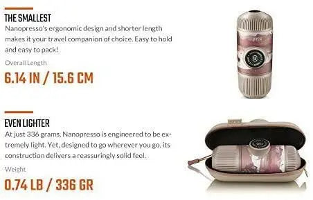 Wacaco - Journey Nanopresso Portable Espresso Maker with Protective Case - Small Travel Coffee Maker, Manually Operated, Perfect for Camping and Office (Autumn)