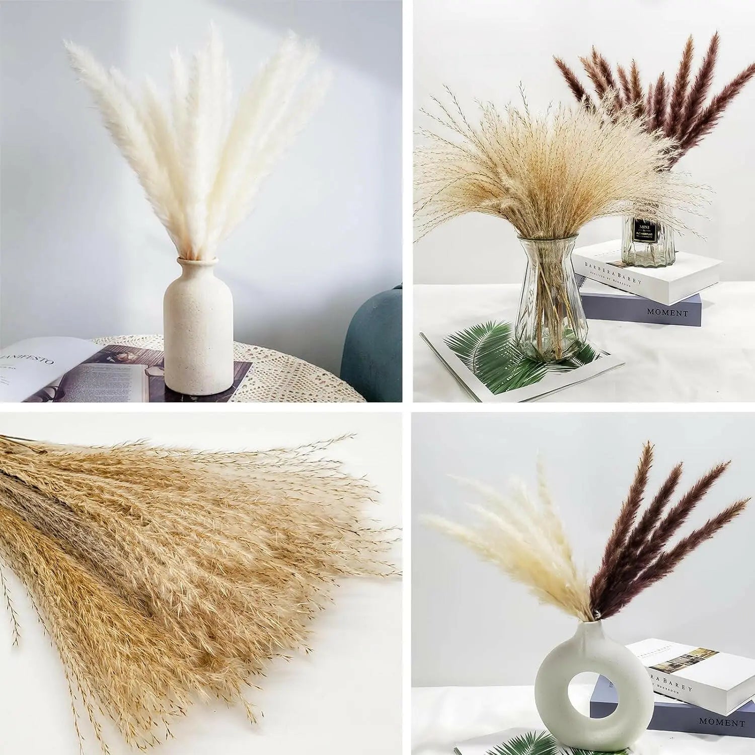 RbeuFolr Natural Dried Pampas Grass for Home Decor (Brown/White, 60 Pieces)