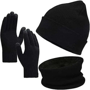 Winter Beanie Hat Scarf Touchscreen Gloves Set, Knit Thick Fleece Lined Warm Touchscreen Gloves Beanie Scarf Set for Men and Women.