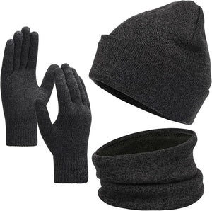 Winter Beanie Hat Scarf Touchscreen Gloves Set, Knit Thick Fleece Lined Warm Touchscreen Gloves Beanie Scarf Set for Men and Women.