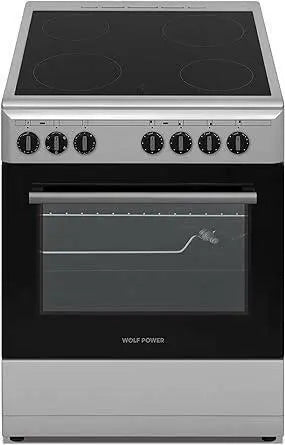 Wolf Power Freestanding 60X60 cm Ceramic Cooker, 4 Cooking Zones, 65 Liters Electric Oven with Turbo Fan, Stainless Steel, WCR6060CERMF, 1 Year Warranty"Min 1 year manufacturer warranty"
