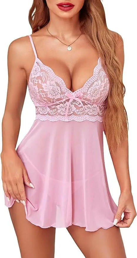 Women Lingerie Lace Babydoll Strap Chemise Halter Teddy V Neck Sleepwear, Women Lace Lingerie Babydoll Sexy Chemise Exotic Nightgowns Bridal Nightdress